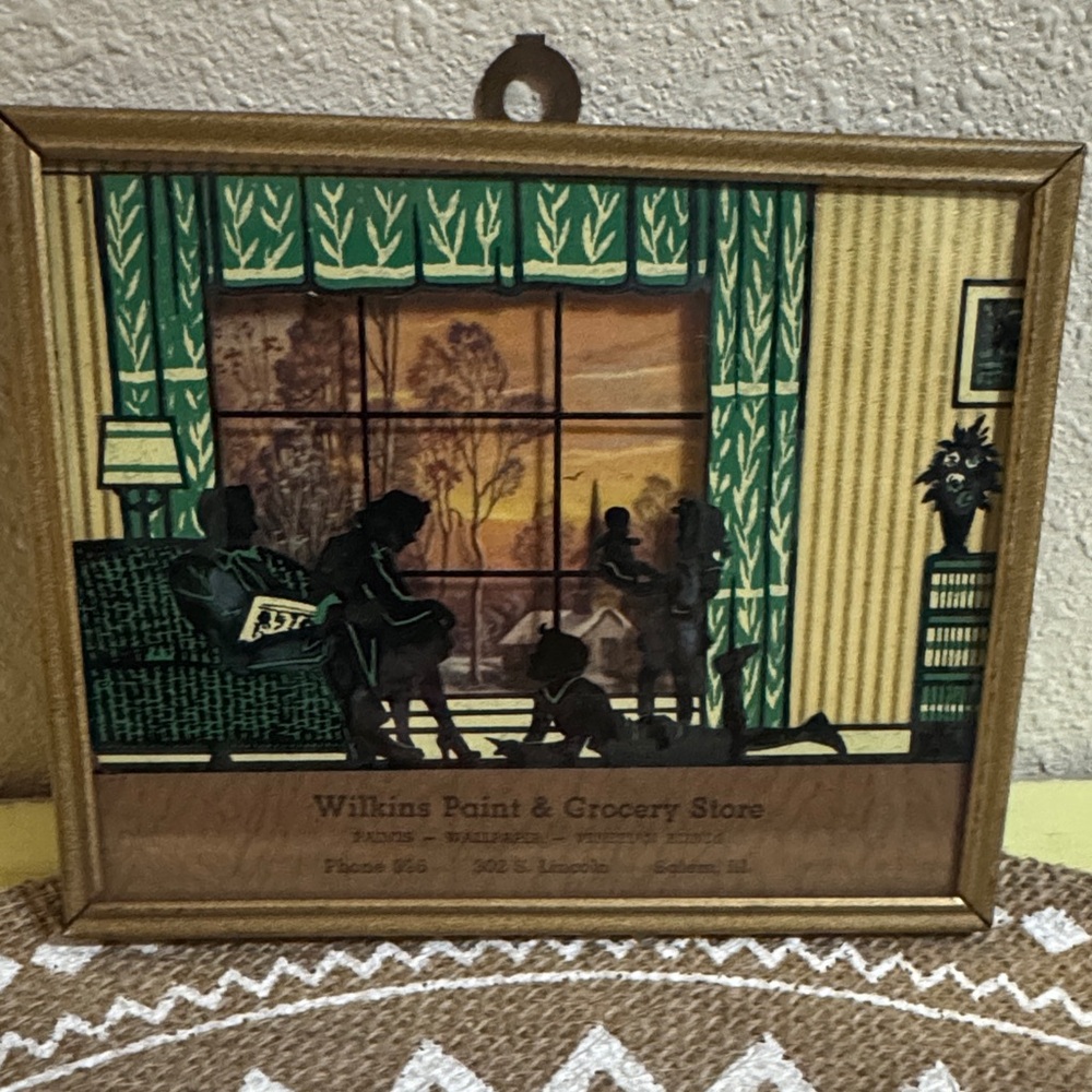 Vintage Wilkins Paint & Grocery 1940’s Framed Art with Silhouette Design
